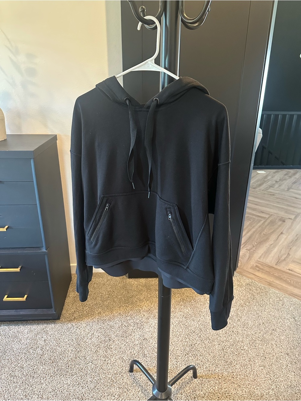 Athleta Black Pullover Hoodie with Zip Pockets